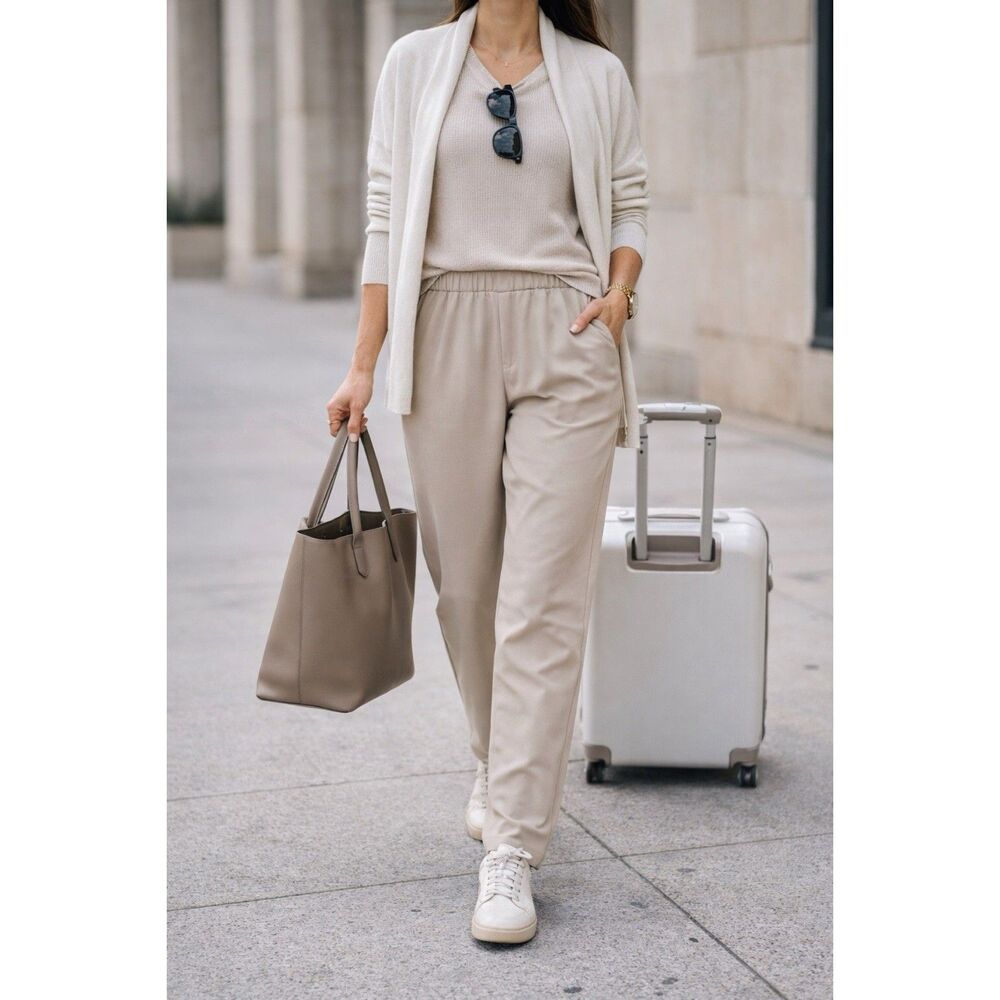 Joie Size XL Pull On‎ Pants Beige Elastic Waist Stretch Casual Pockets